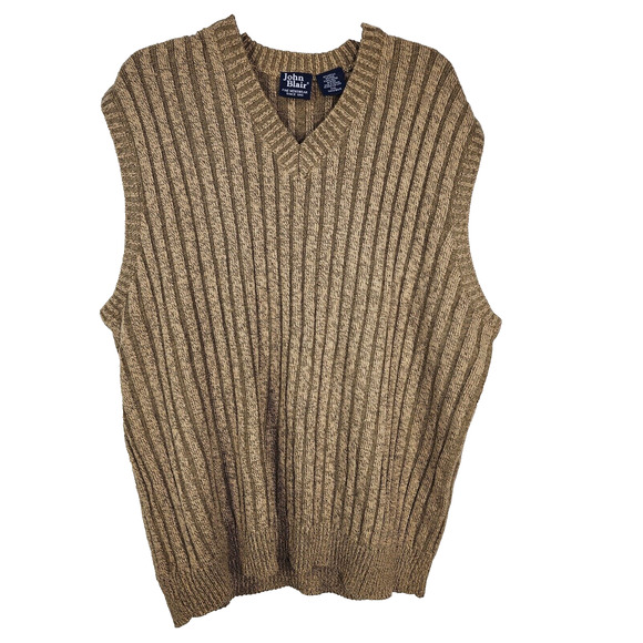Vintage John Blair Sweater Vest Men's Size 2XL Brown Wool Blend Ribbed Retro 90s - Picture 1 of 8